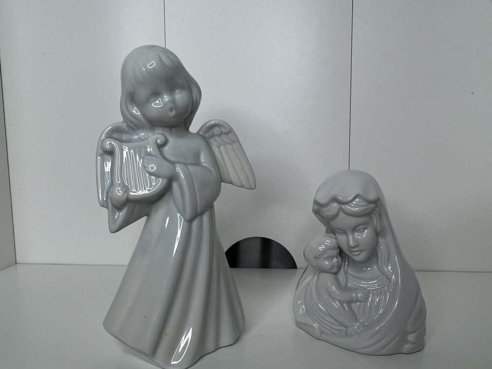 Vintage Ceramic Angel and Madonna and Child Figurine Set